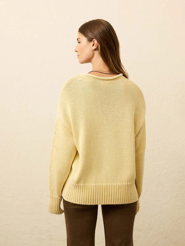 VENNER-Sunwashed Cotton Roll Neck Sweater - Lemon Sorbet