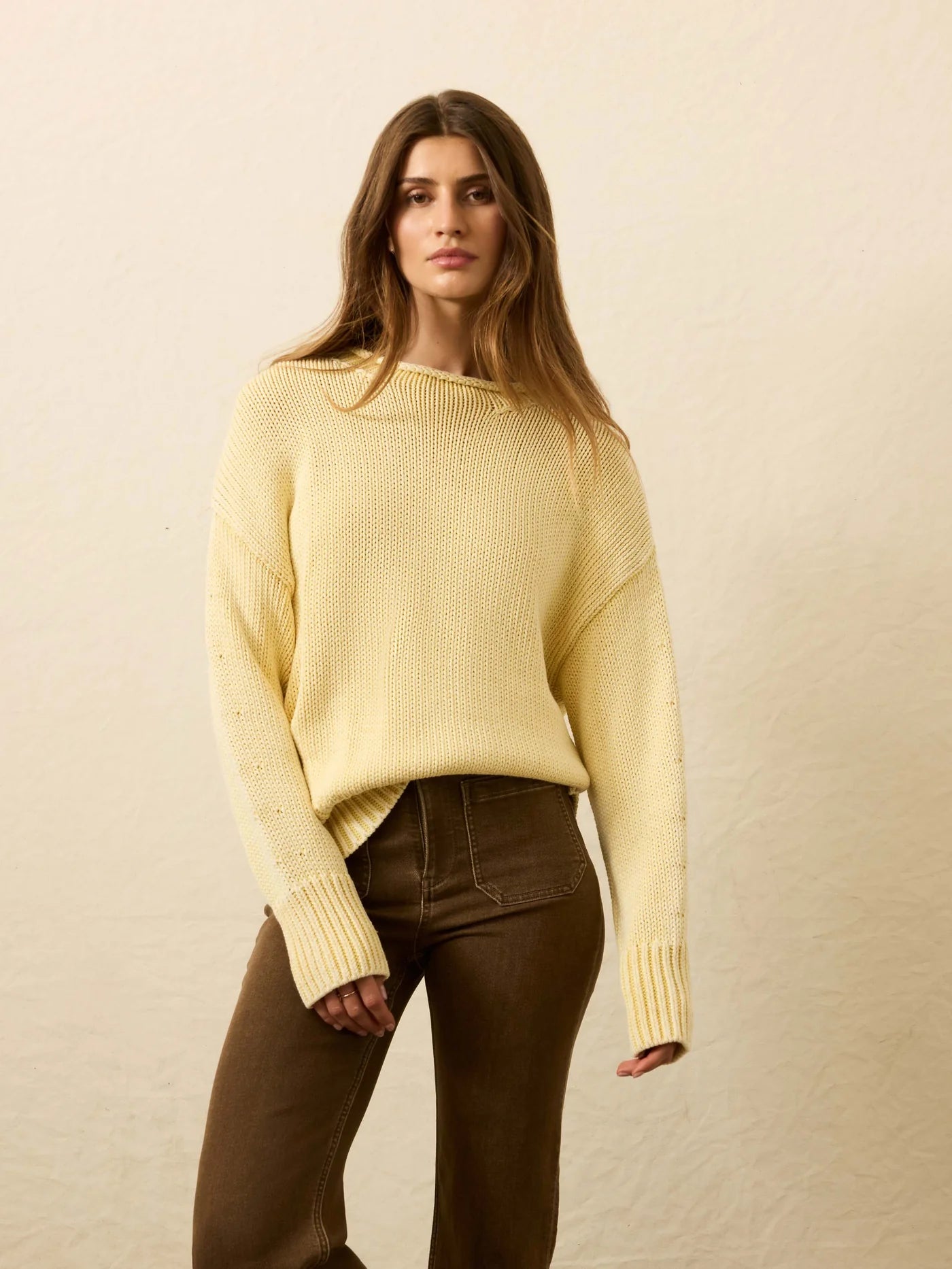 VENNER-Sunwashed Cotton Roll Neck Sweater - Lemon Sorbet