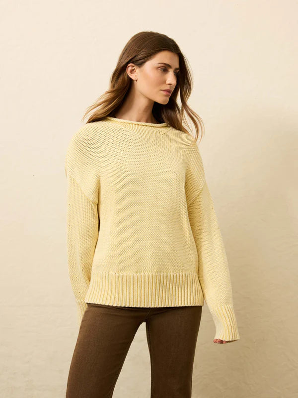 VENNER-Sunwashed Cotton Roll Neck Sweater - Lemon Sorbet