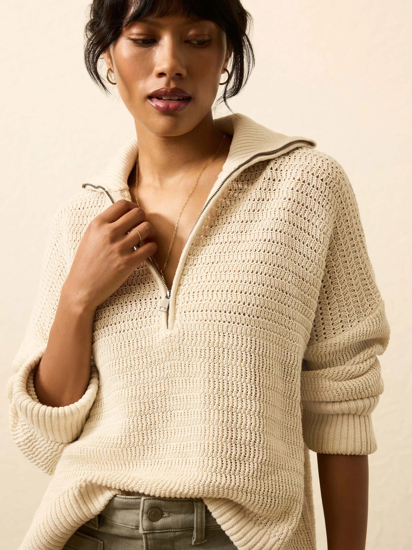 VENNER-Linen Quarter Zip - Summer Sand