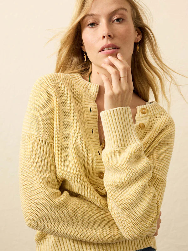 VENNER-Sunwashed Cotton Fisherman Henley - Lemon Sorbet