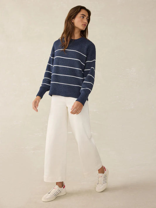 VENNER-Sunwashed Cotton Fisherman Sweater - Water Mill Stripe
