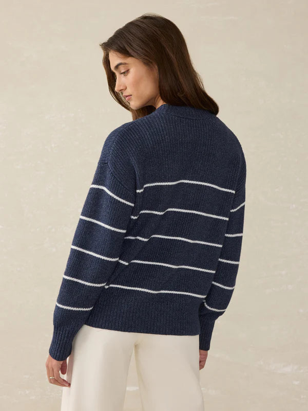 VENNER-Sunwashed Cotton Fisherman Sweater - Water Mill Stripe